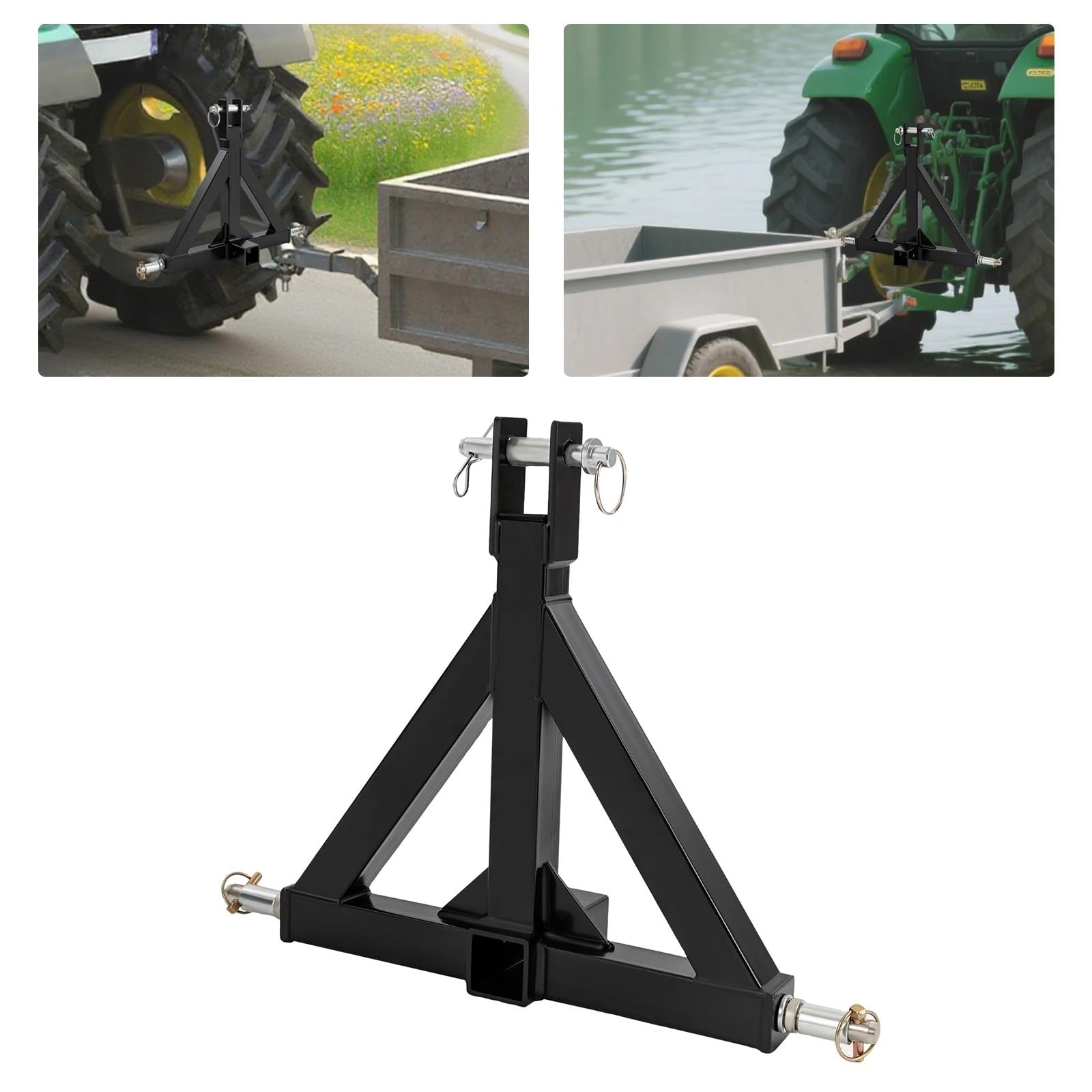 Enganche de Remolque de 3 Puntos Adaptador de Barra Tiro for Tractor Hierro con Receptor 2" y Enganche Remolque 3 Puntos pasadores for agrícola/de construcción