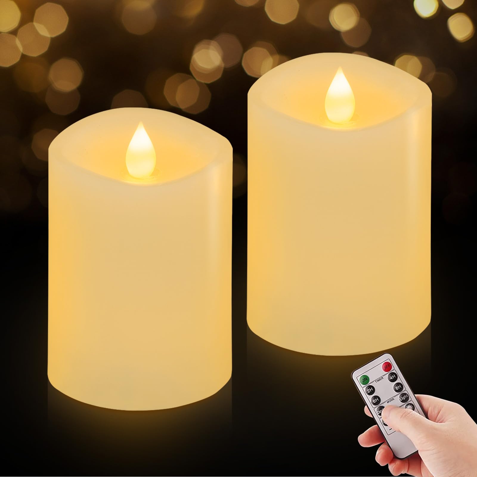 3x4 Flickering Flameless Candles Set of 2, 2AA Battery Life 600 Hours Battery Candles Flickering with Timer,4 inch Flameless Candles with Remote for Indoor/Outdoor, White