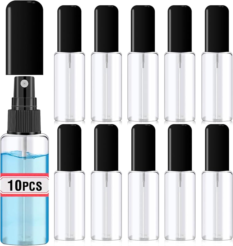Frascos spray plásticos pequenos DupakSYS com tampa preta, 55 mL, Pacote com 10