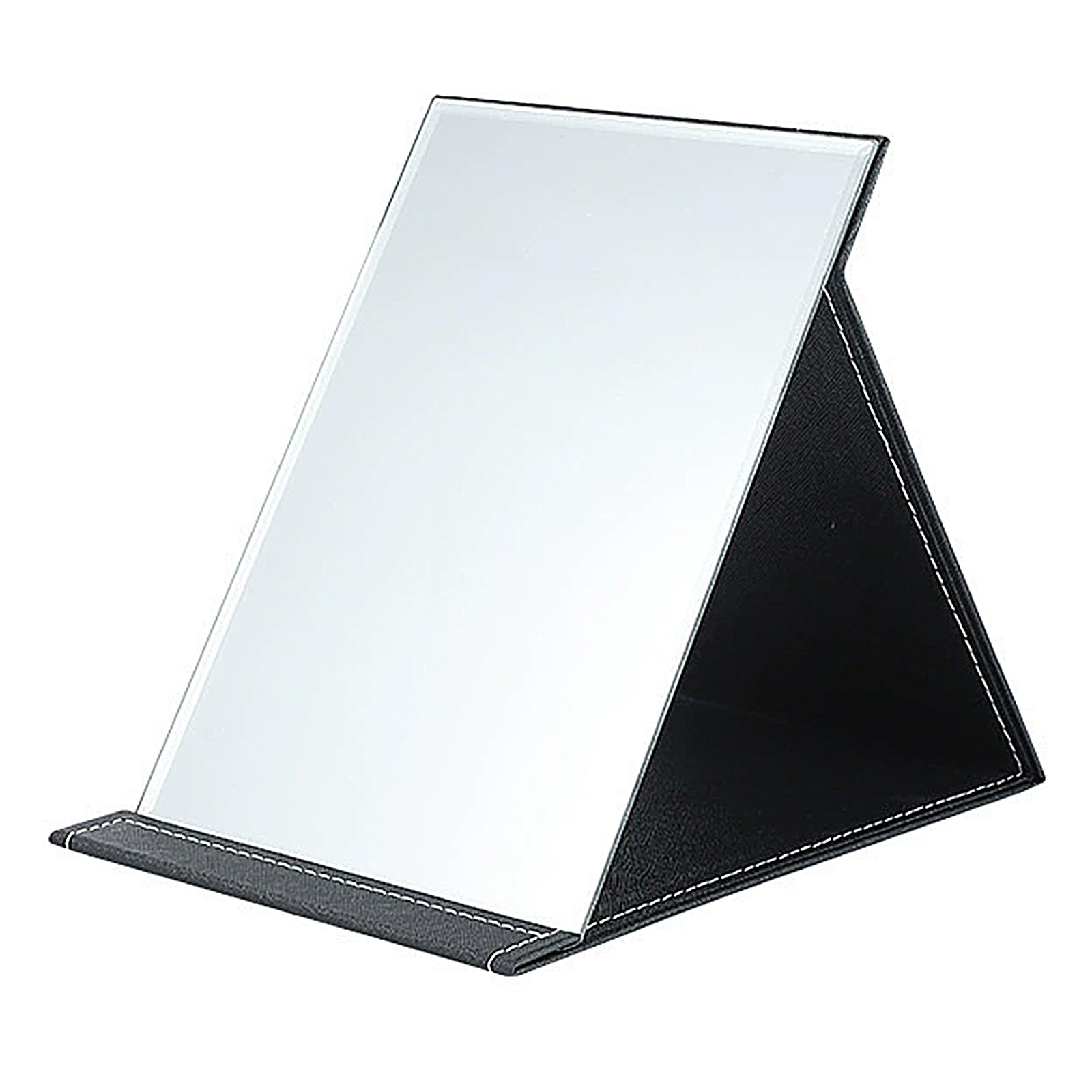 Portable Folding Makeup Mirror, PU Leather Vanity Mirror 12x17cm with Stand