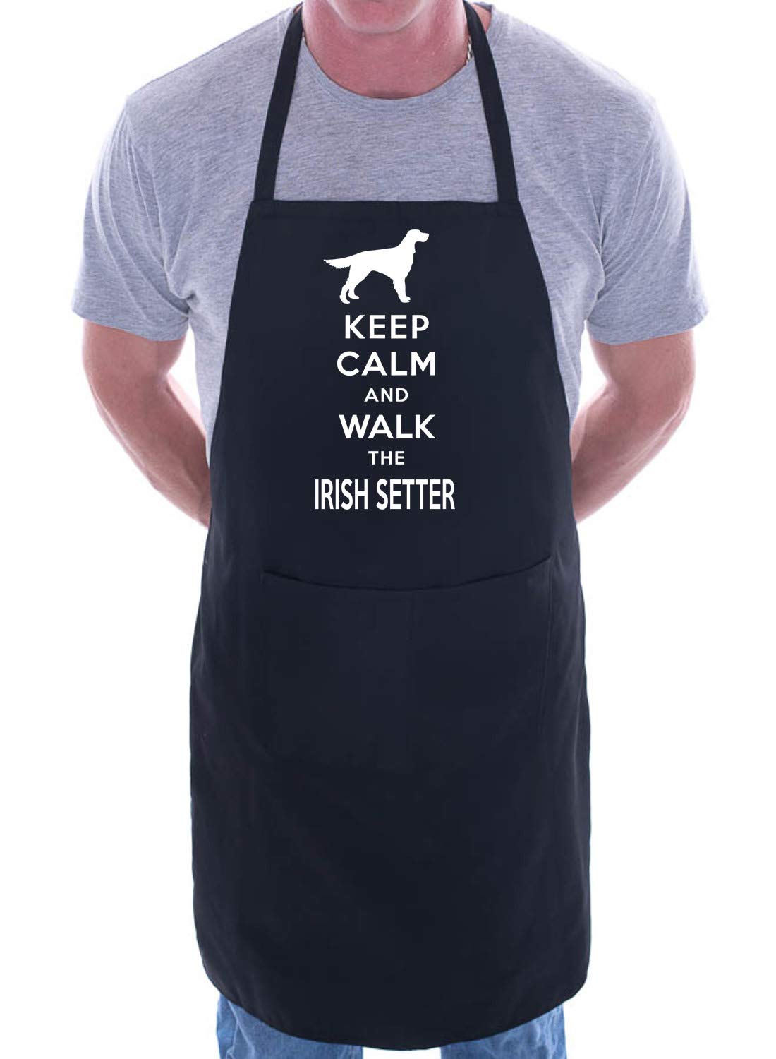 Print4u Women's Black Keep Calm & Walk The Irish Setter Apron Cooking Novelty Bbq Gag Gift Present For Dog Lover Mens