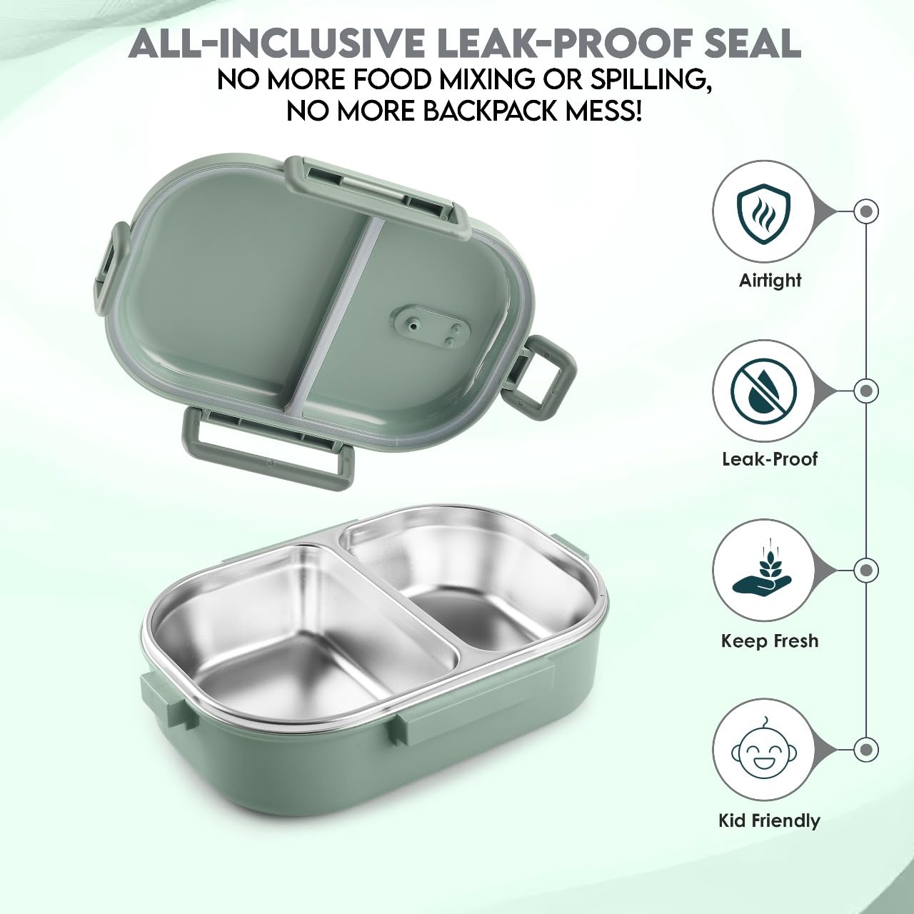 QLECT Kids Star Stainless Steel Lunch Box for Kids Adults, PUF Insulation Keeps Food Warm, Food Grade Bpa Free, 2 Compartments with Locking Lid and Steam Valve, Spill Leak Proof(700ml Printed Blue) 2