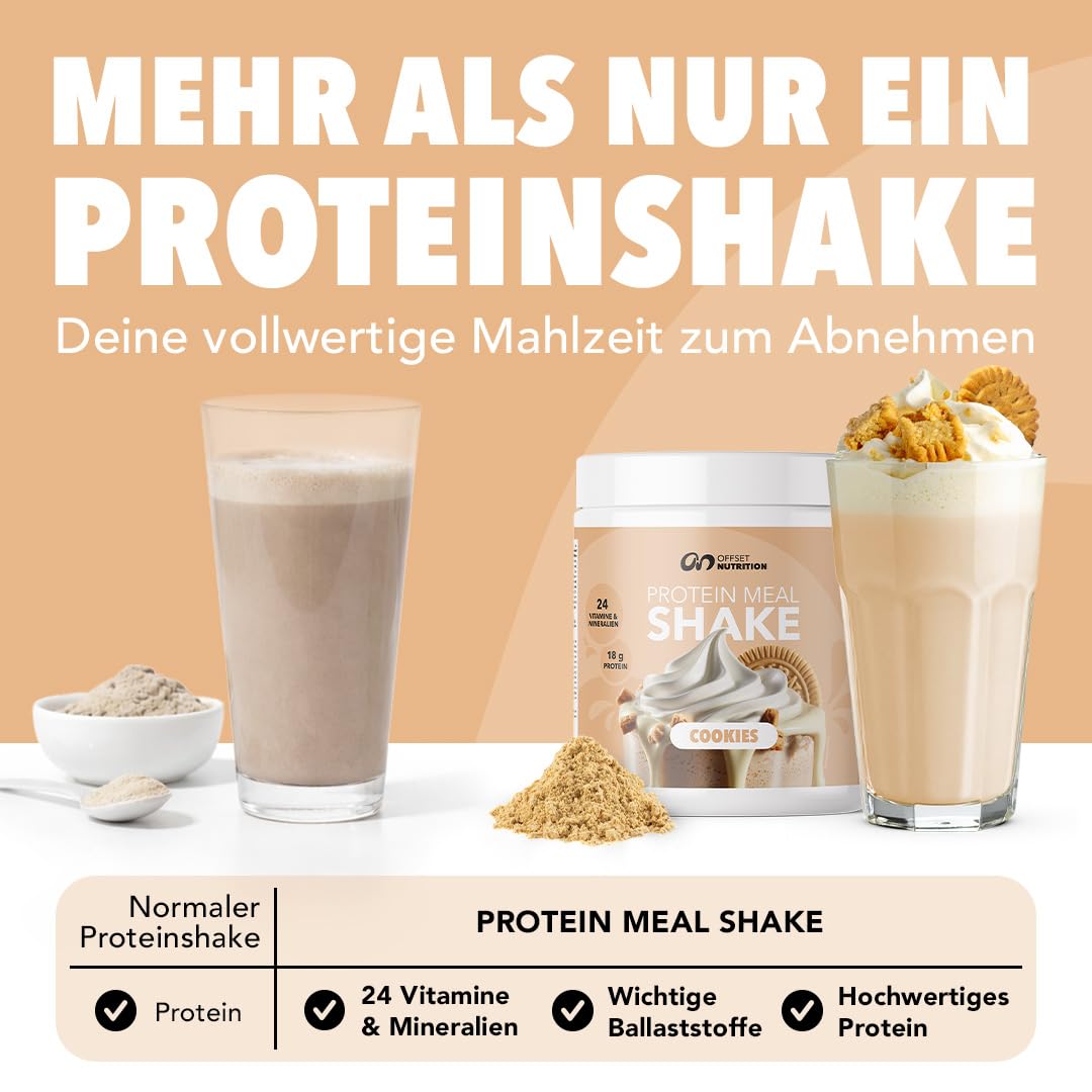 OFFSET Nutrition Protein Abnehm Shake Cookies [nur 210 KCAL pro Shake] - 14 Portionen | Mahlzeitersatz | Diät Shake mit 24 Vitaminen & Mineralien | Glutenfreie Trinkmahlzeit