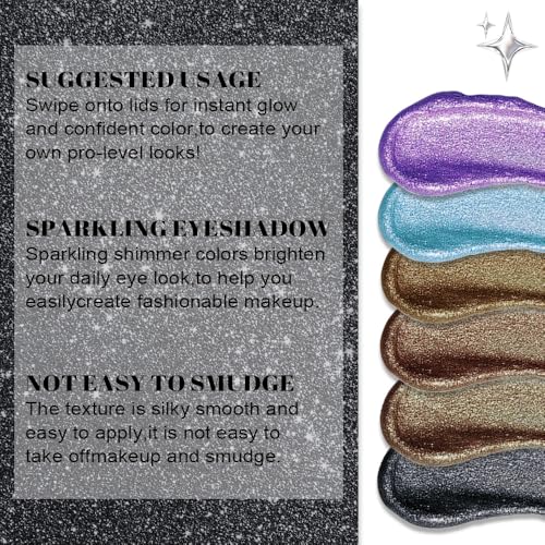 Image of SUAKE Liquid Sparkling Glitter Eyeshadow Stick Pack - High Pigment Shimmer Metallic Eye Shadow, Long-Lasting, White Blue Black Gold Purple Bold Colors,Quicking-Dry (7#-12#, Pack of 6)