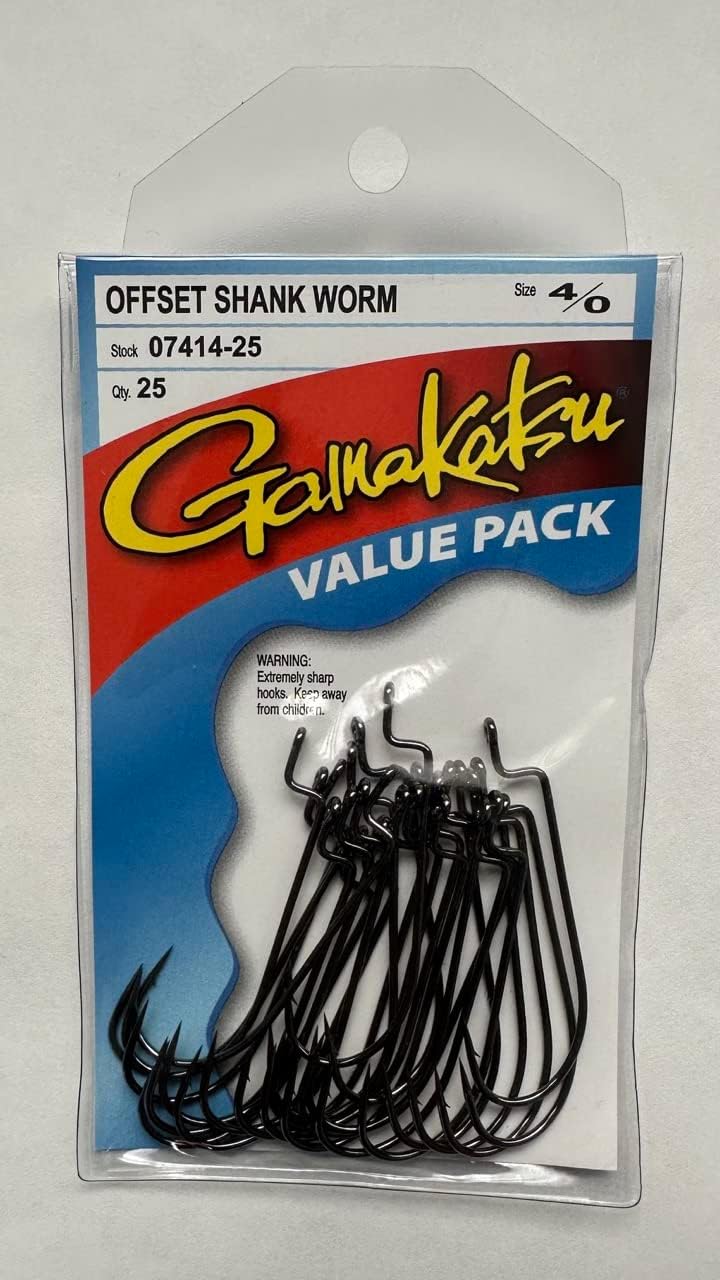 Gamakatsu Worm Hook with Offset Shank, 25 Pack (NS Black, Size 4/0)