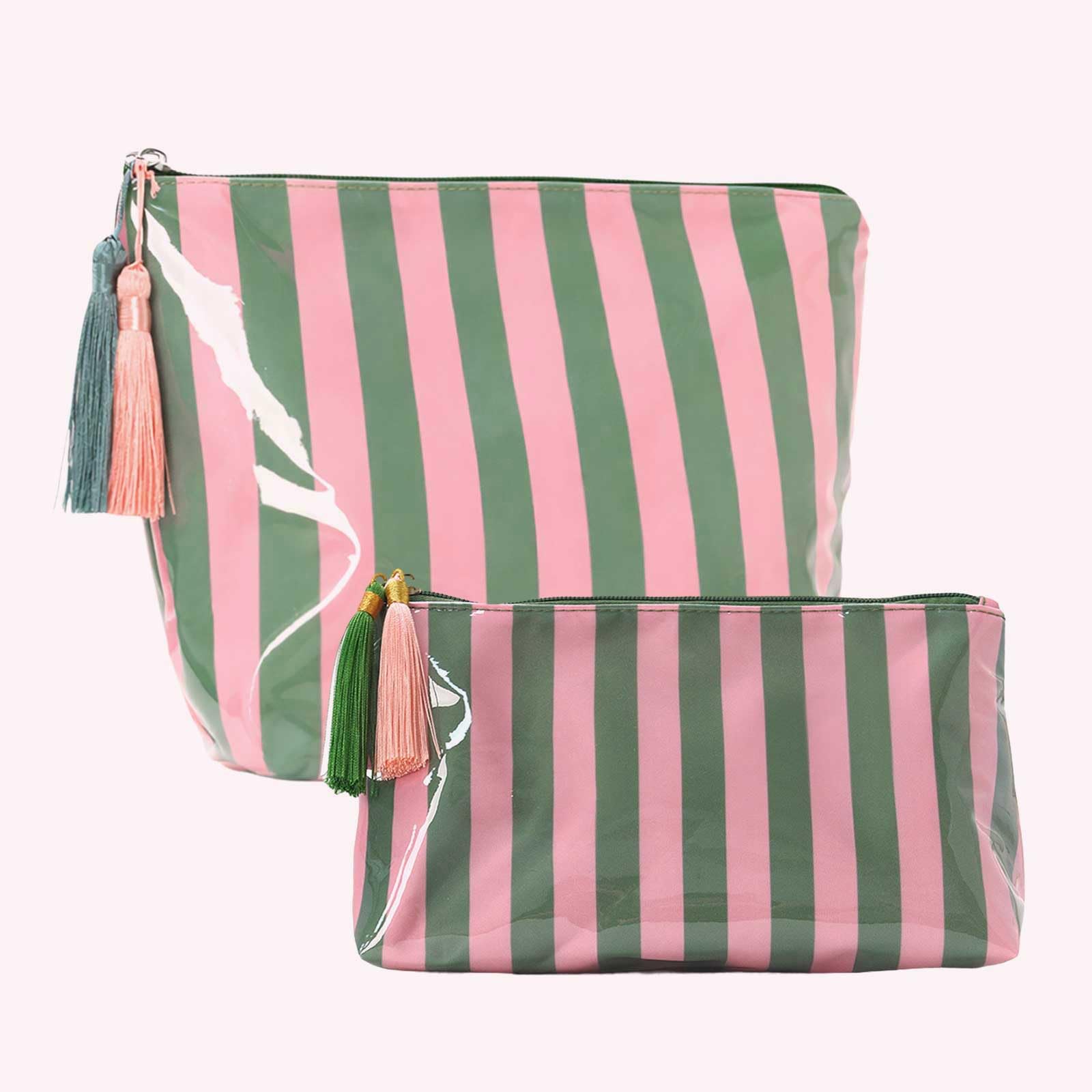 Pack de 2 bolsas de maquillaje de PVC a rayas, impermeables