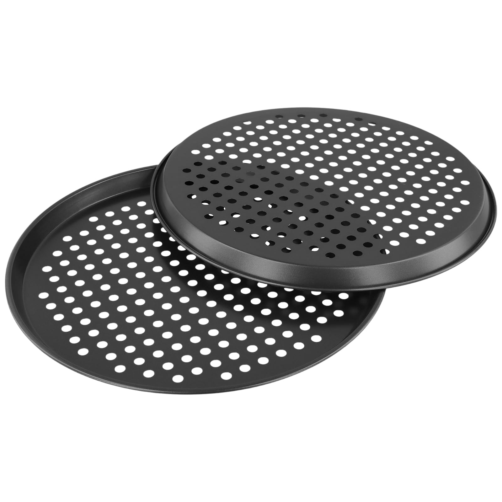 KEILEOHO Lot de 5 plaques à pizza rondes, 32 cm, en acier au carbone, avec trous, pour pizza et tartes flambées