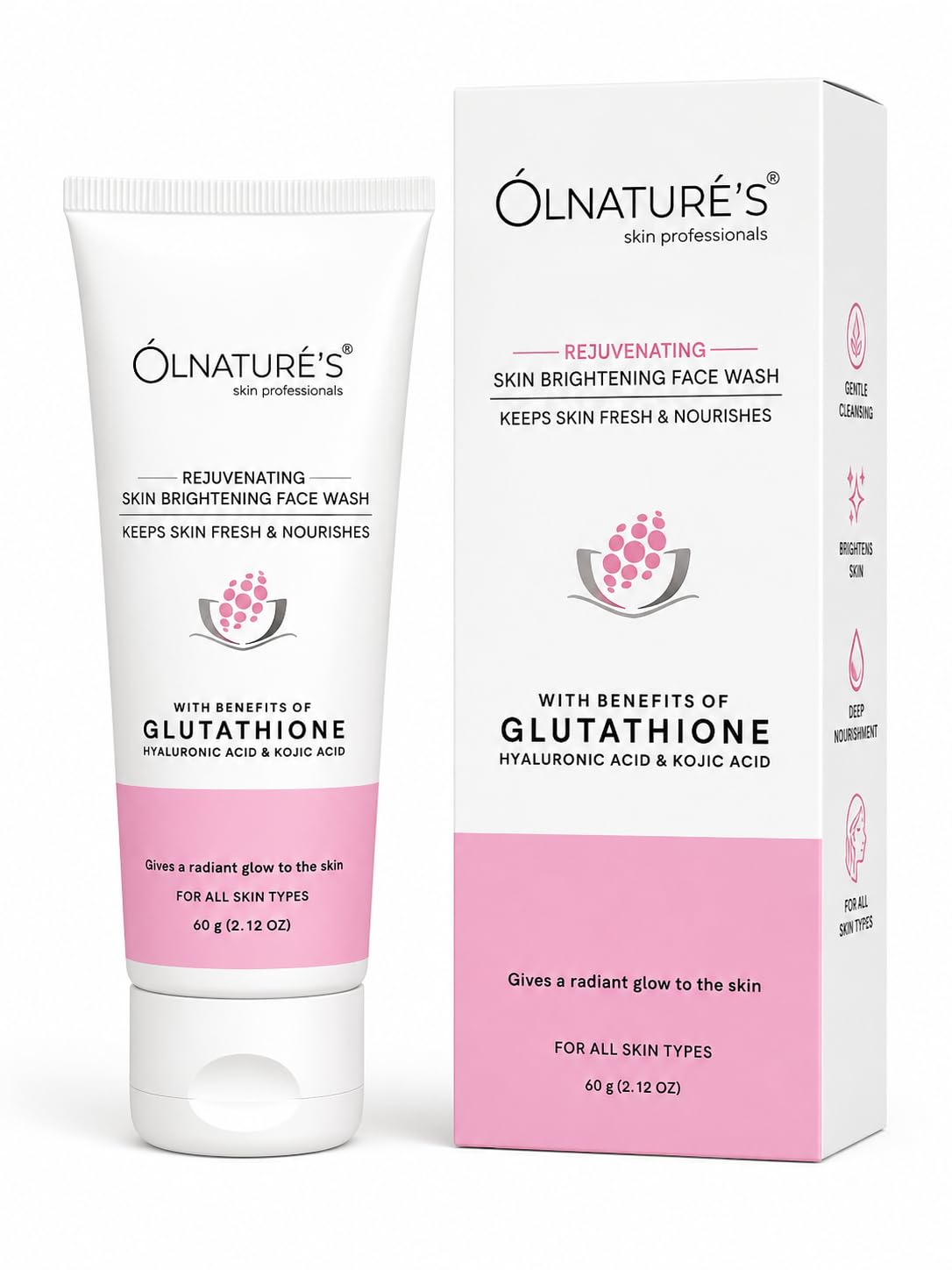 OLNATURE'S Glutathione Face Wash | Hyaluronic Acid & Kojic Acid Face Cleanser | Gentle Daily Face Wash for Men & Women | Hydrating & Refreshing | All Skin Types | 60 g-image-4