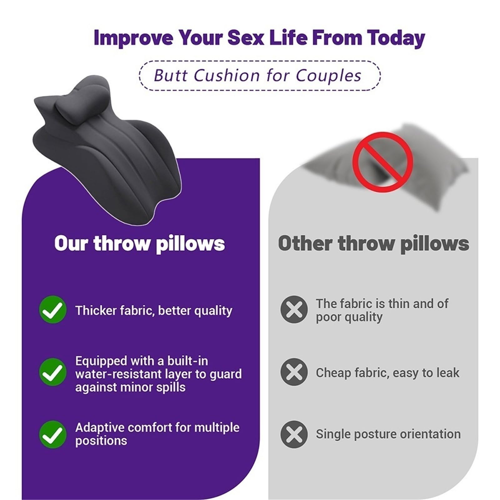 Oreiller confortable pour couples, coussin ergonomique en mousse à mémoire de forme pour réduire la pression de la taille, design à 27 degrés, discret et offrant un bon soutien pour les couples