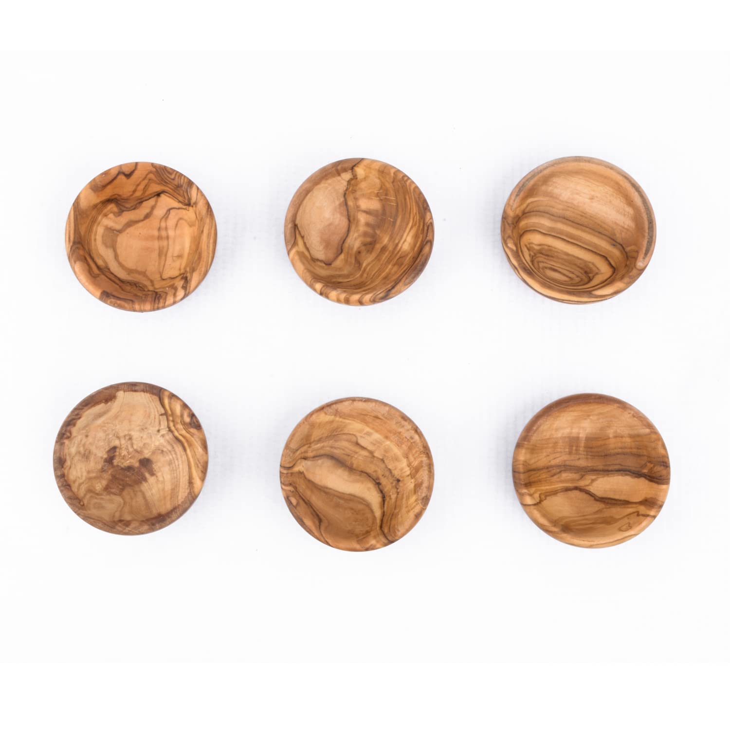 hochwertige dip Schälchen Set aus exklusivem Olivenholz – Tapas Schalen Set - kleine Schale für Oliven & BBQ Saucen - Dip Schüssel für -Ø 8 cm 6er Set
