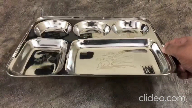 Thali compartment thali bhojan thal stainless steel 5 in 1 plates for home/hotels/ guruduwaras/mess stainless steel pack of 3 with 6 stainless steel spoons, Silver, 10x10x10cm