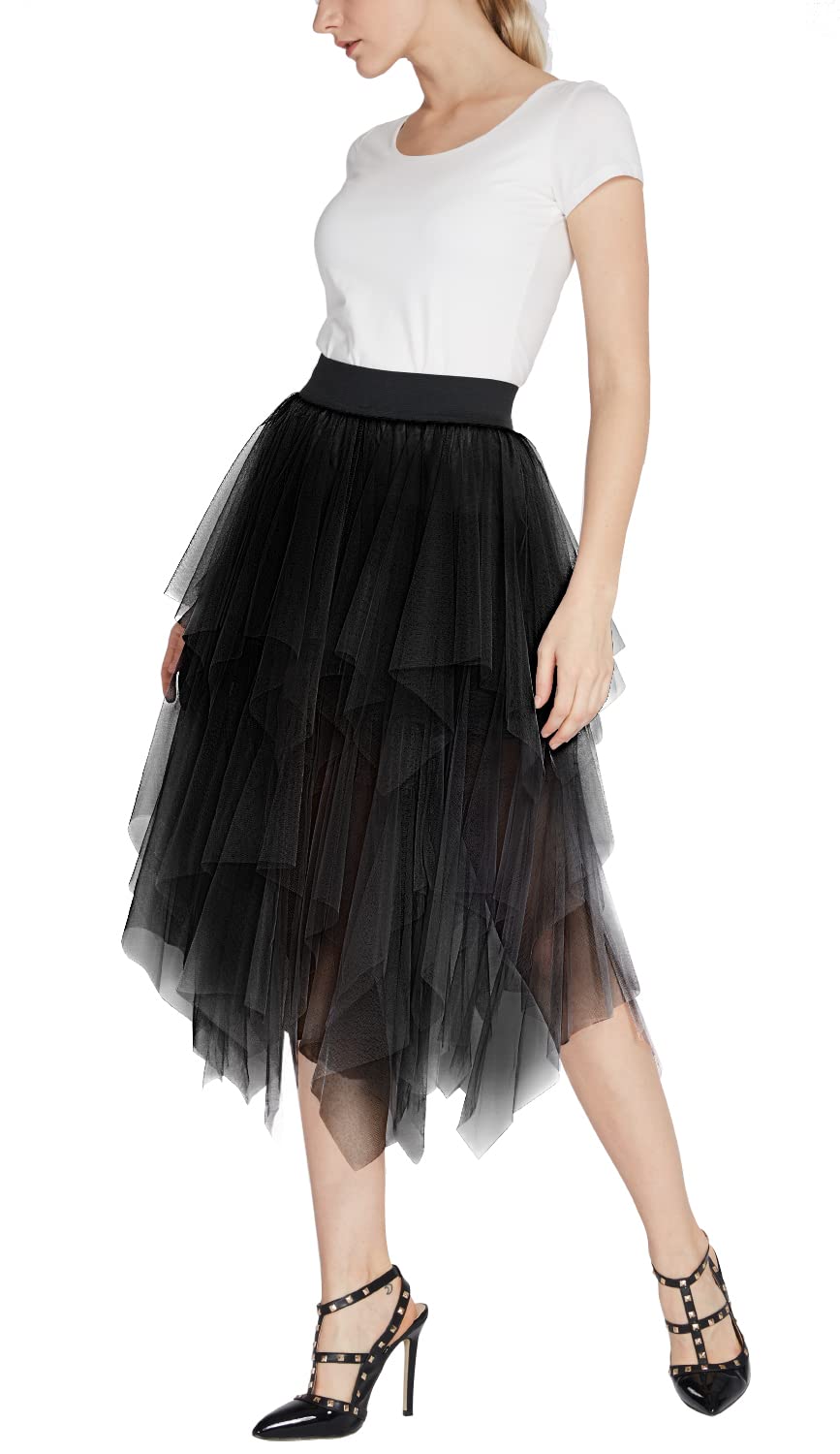 EXCHIC Jupe en Tulle élégante en Maille pour Femme - Noir - Taille S