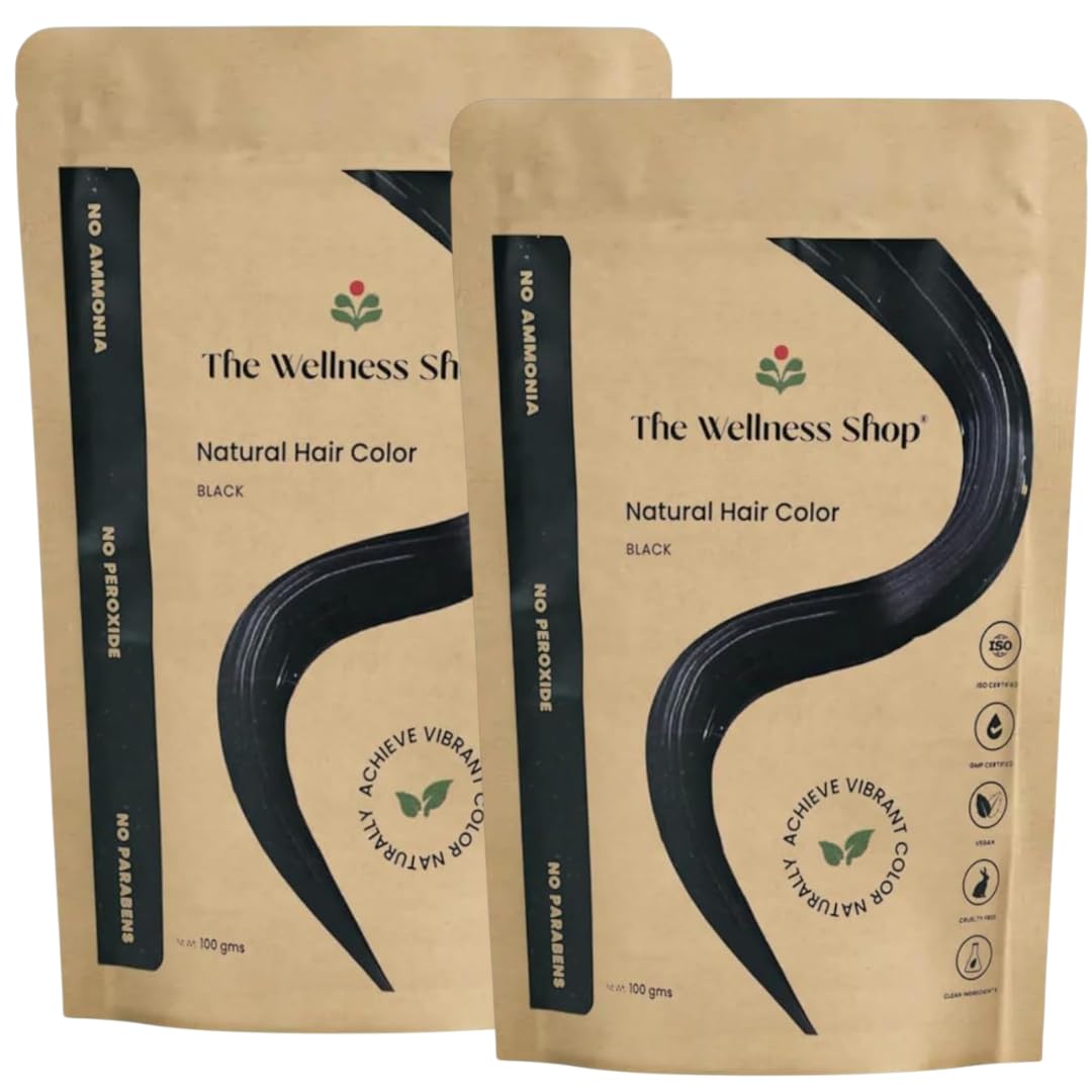Natural Black Hair Colour Powder (100g Pack of 2), Herbal Hair Dye for Grey Coverage | Chemical-Free, Ammonia-Free | Hair Color Long-Lasting Natural Shine
