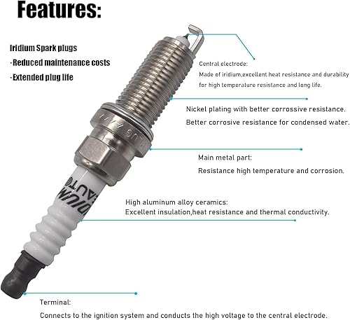 Miniatura 53 de Bujía de iridio 6240, 6 piezas 22401-5M015 PLFR5A11 compatible con Toyota 2002-2024, BMW 2004-2015, NISSAN 2000-2021, Lexus 2005-2024, VOLVO