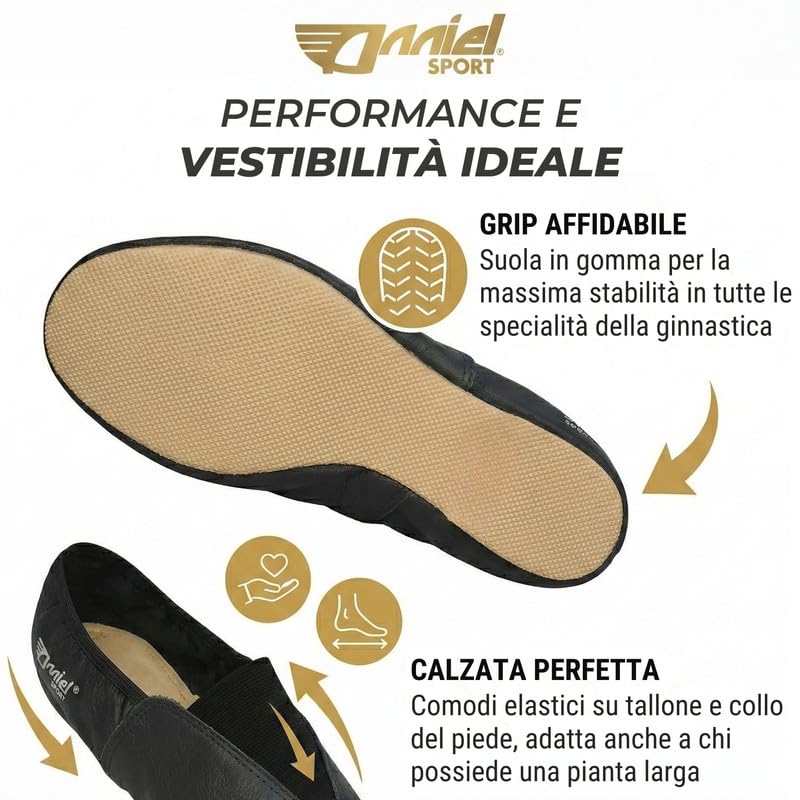 Anniel 2024 - Scarpe Ginnastica Artistica in Pelle con Suola in Gomma 100% Made in Italy (39, Nero)