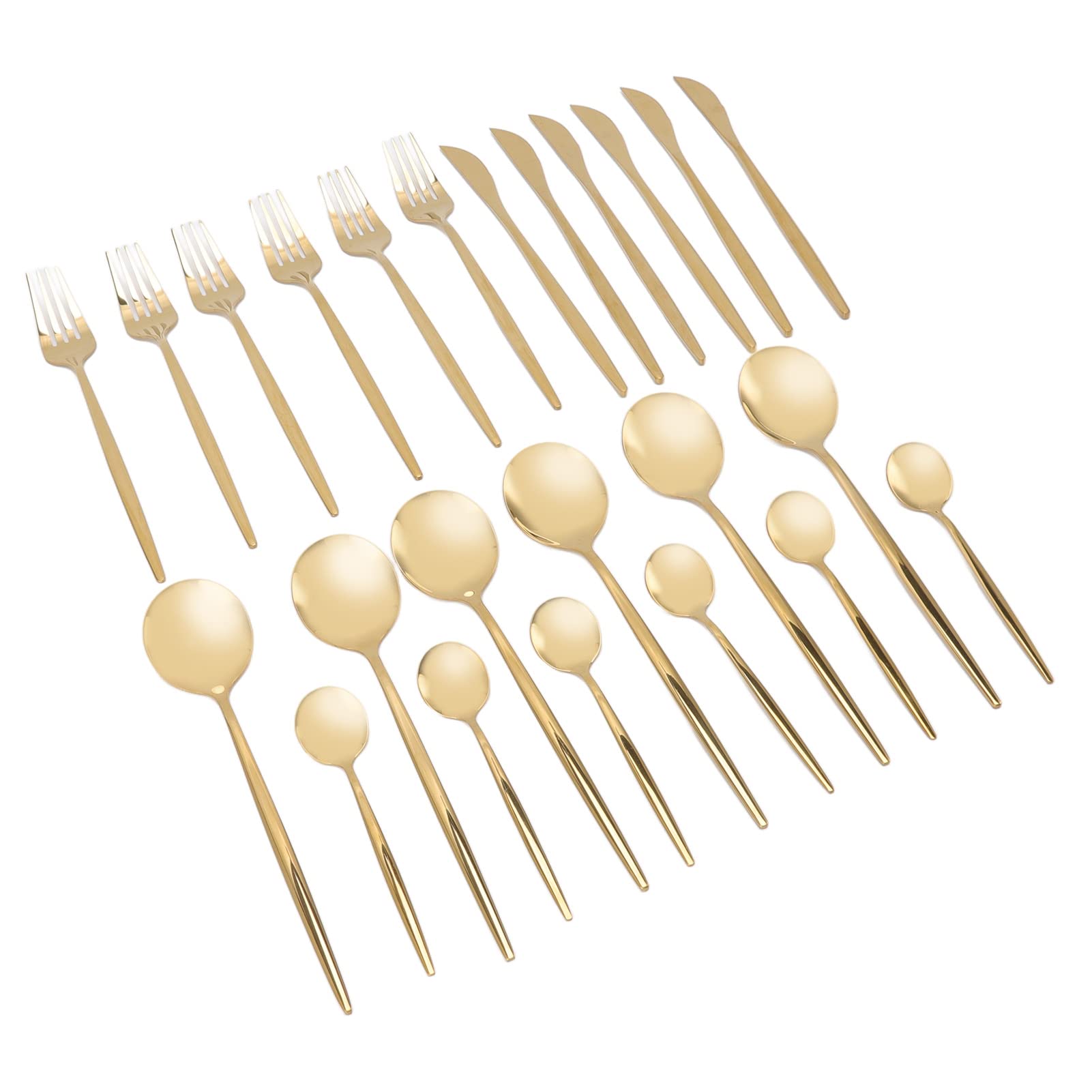 Focket Juego de Cubiertos Dorados, 24 Piezas de Acero Inoxidable Apto para Lavavajillas, Juego de Cubiertos de Oro Pulido con Espejo, de Dorados con 6 Cuchillos, 6 Tenedores, 12 Cucharas para el
