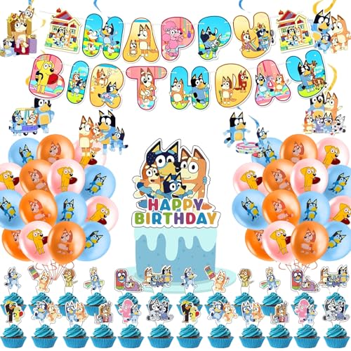 47 piece cartoon Bruy birthday decoration set Bruy balloon party supplies include birthday banners cake ornaments cake decorations latex balloons.