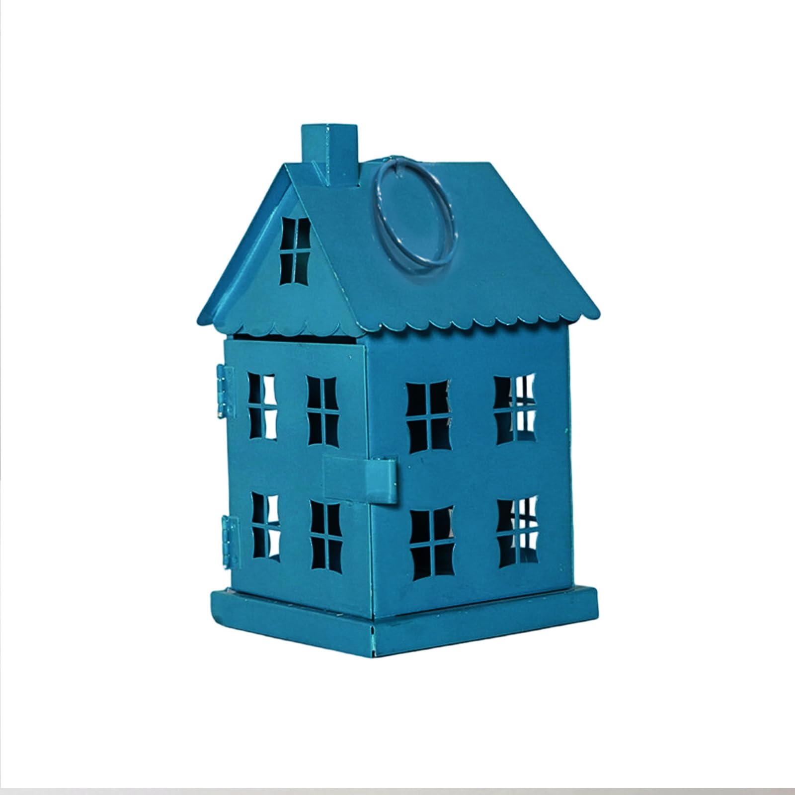 Elnwnnkc Multicolor Farmhouses Blue Metal Hollowout Ice House Shape Tealight Holder For Hanging Or Indoor Tabletop Shelf Decoration Blue Desktop Stand