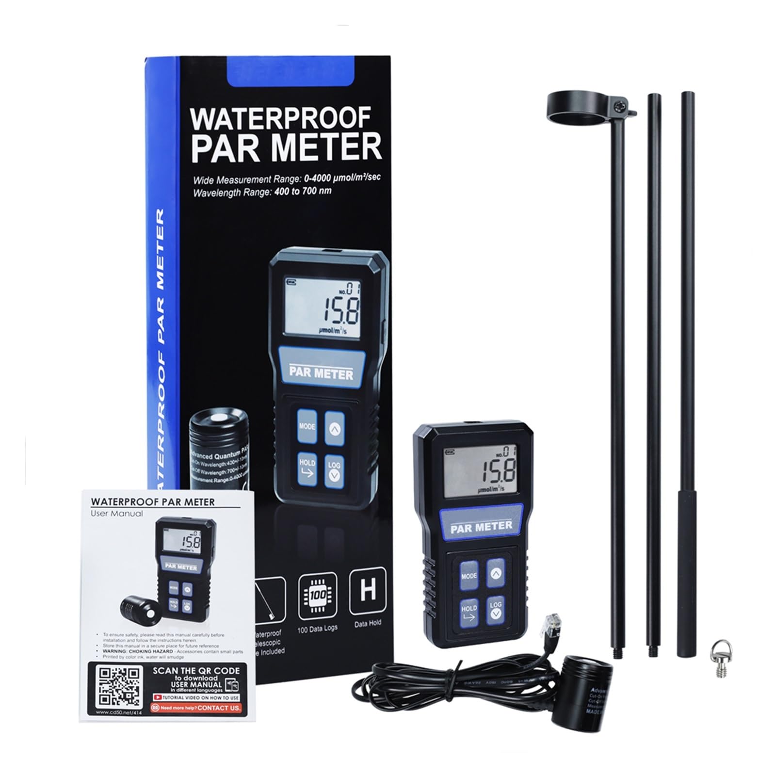 Akwarium rafowe IP68 Wodoodporny czujnik cyfrowy Full-Spectrum Reef Tank PAR Meter PPFD Tester(PAR-414)