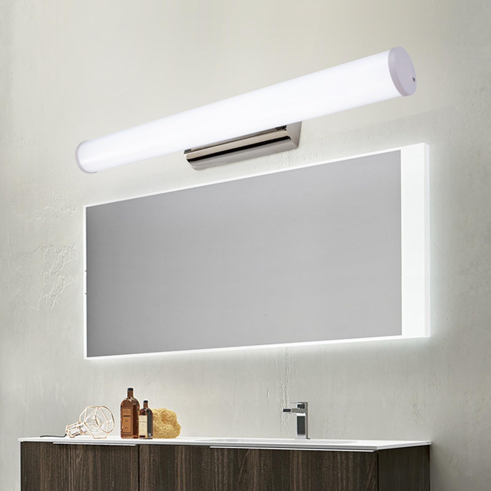 LED Spiegelleuchte Bad Wandlampe Spiegellampe Wandleuchte Badezimmer Wasserdicht Wandbeleuchtung Lange Wandleuchten für Badschrank Schminktisch Leseleuchten (Silbrig-Warmes Licht,80cm)
