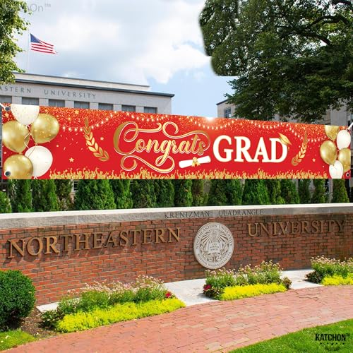 Image of Graduation Decorations 2026 | Xtralarge Red And Gold Congrats Grad Banner 2026-120x20 Inch | Graduation Yard Banner | Congrats Grad Yard Banner | Graduation Yard Signs | Katchon