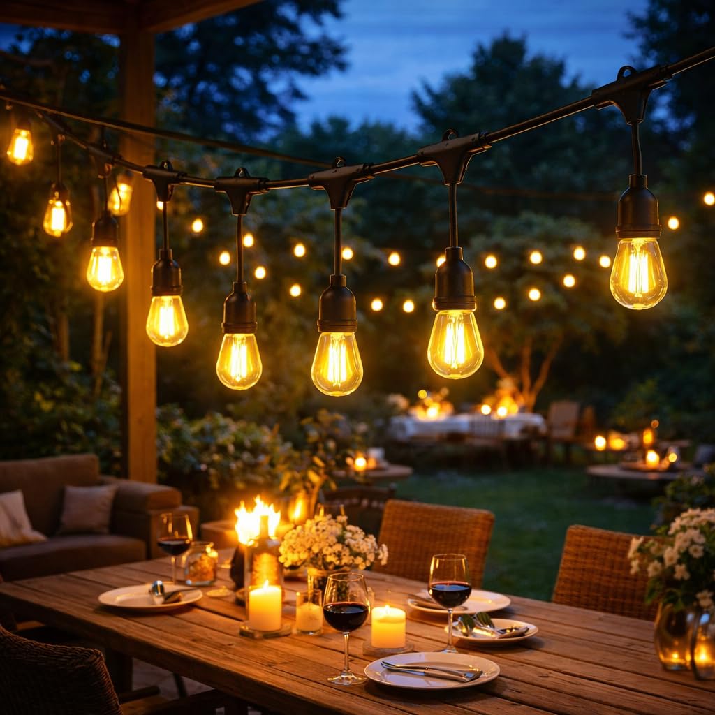 Catenaria Luci Esterno 30 Metri 30 Portalampade E27 Collegabile IP54 Connettori IP65 Catena Luminosa Giardino Terrazzo Senza Lampadine (300, Centimetri)