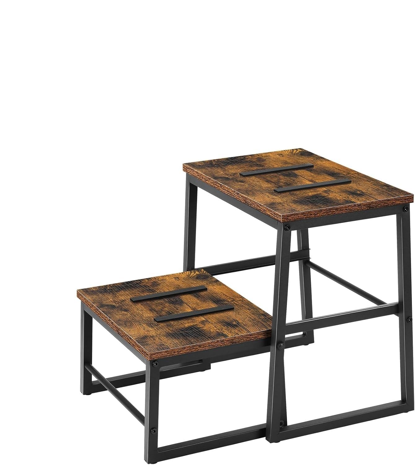 OGFC 72984 Wooden Step Stools for Adults, 3 in1 Foot Stool Hold Up to 500 Lbs, Heavy Duty Stepping Stools with Metal Frame, 2 Step Stools for High Beds, Kichen, RV, Office, Rustic Brown-image-39