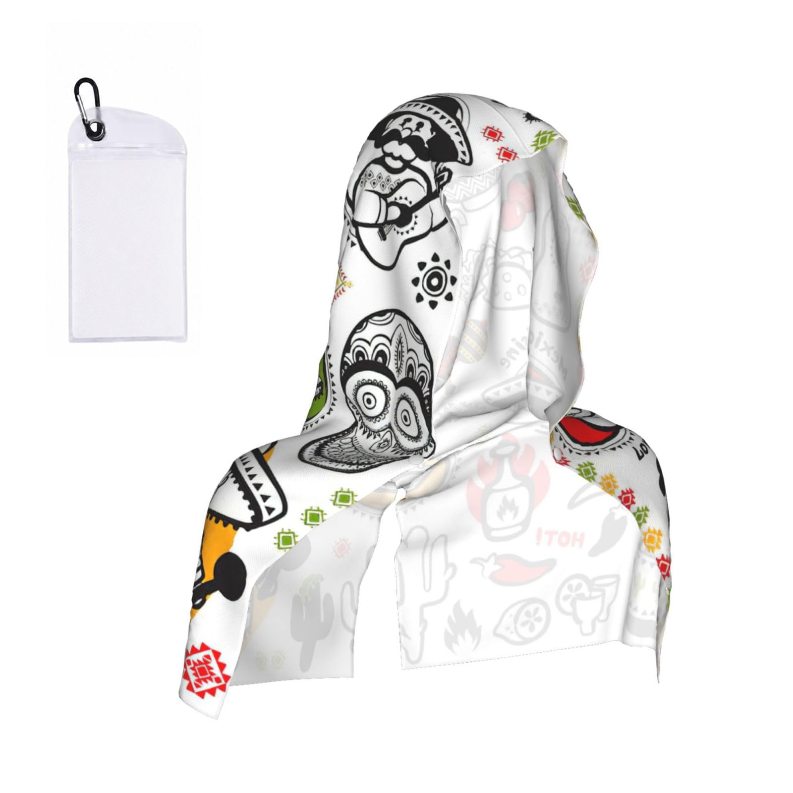 DUWAA Mexican Salsa Symbols Print Reusable Hoodie Cooling Neck Wrap, Hot Weather Outdoor Sports Workout Head Towel For Stay Chill