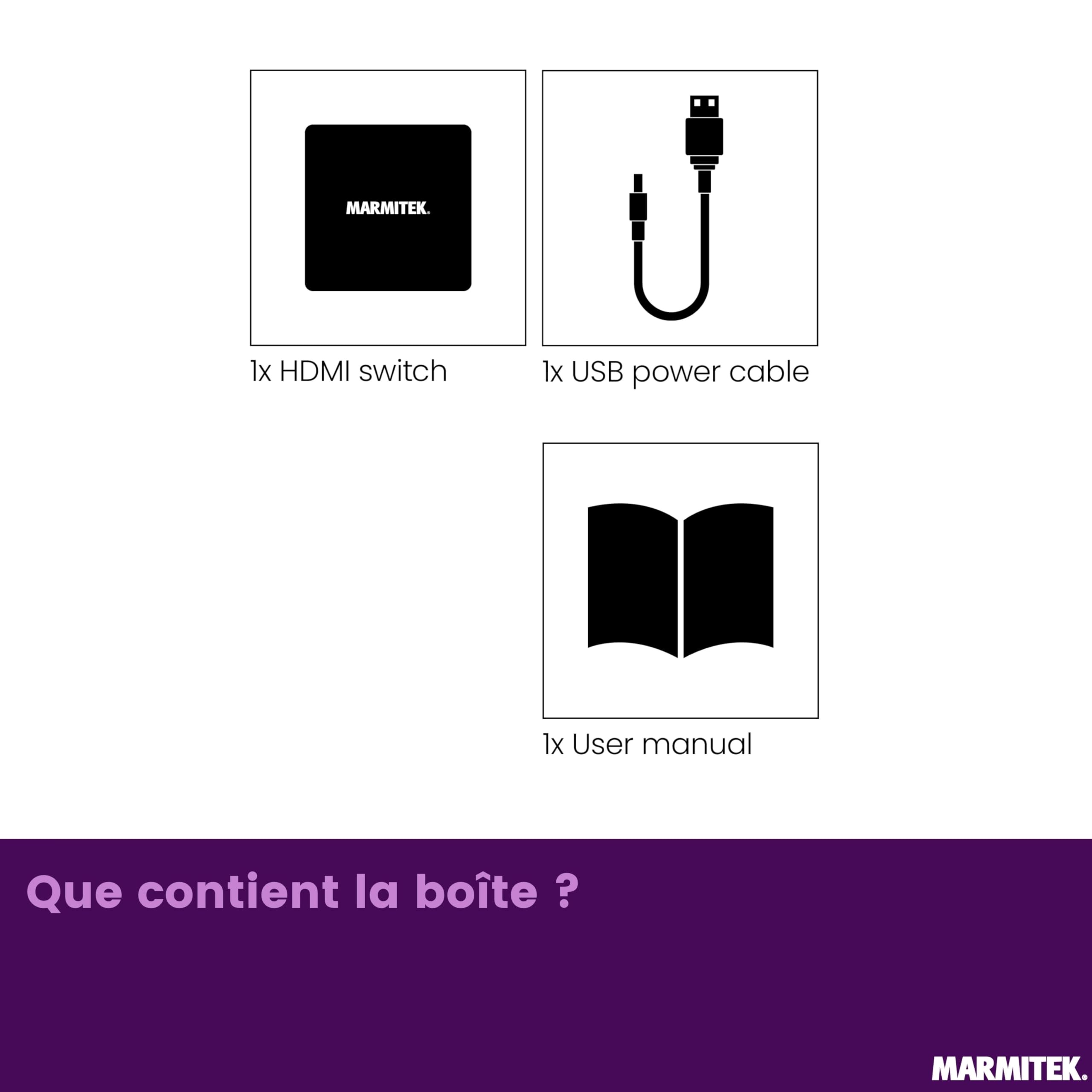 Marmitek AS28 - Switch HDMI 8K60-4K120 Gaming Fluide - HDMI 2.1 2 entrées 1 Sortie - 48 Gbit/s VRR ALLM QMS QFT - Commutation Automatique - sélecteur HDMI