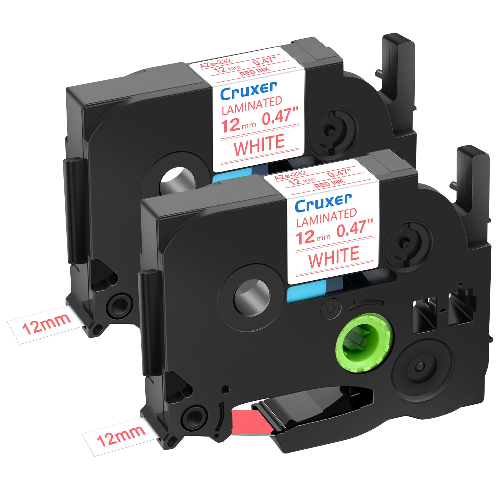 Cruxer 2 Pack Replacement for P-Touch TZe-232 TZ-232 Label Tape Red Text on Clear Laminated 12mm 0.47" Compatible with Ptouch PT-D200 PT-D210 PT-D400