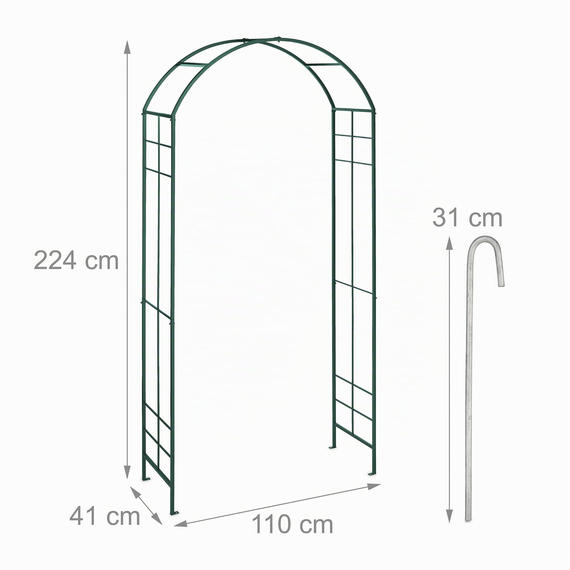 Relaxdays Arche à rosiers, métal, Portail de Jardin, HxLxP : 224x110x41 cm, tuteur Solide pour Plantes grimpantes, Vert