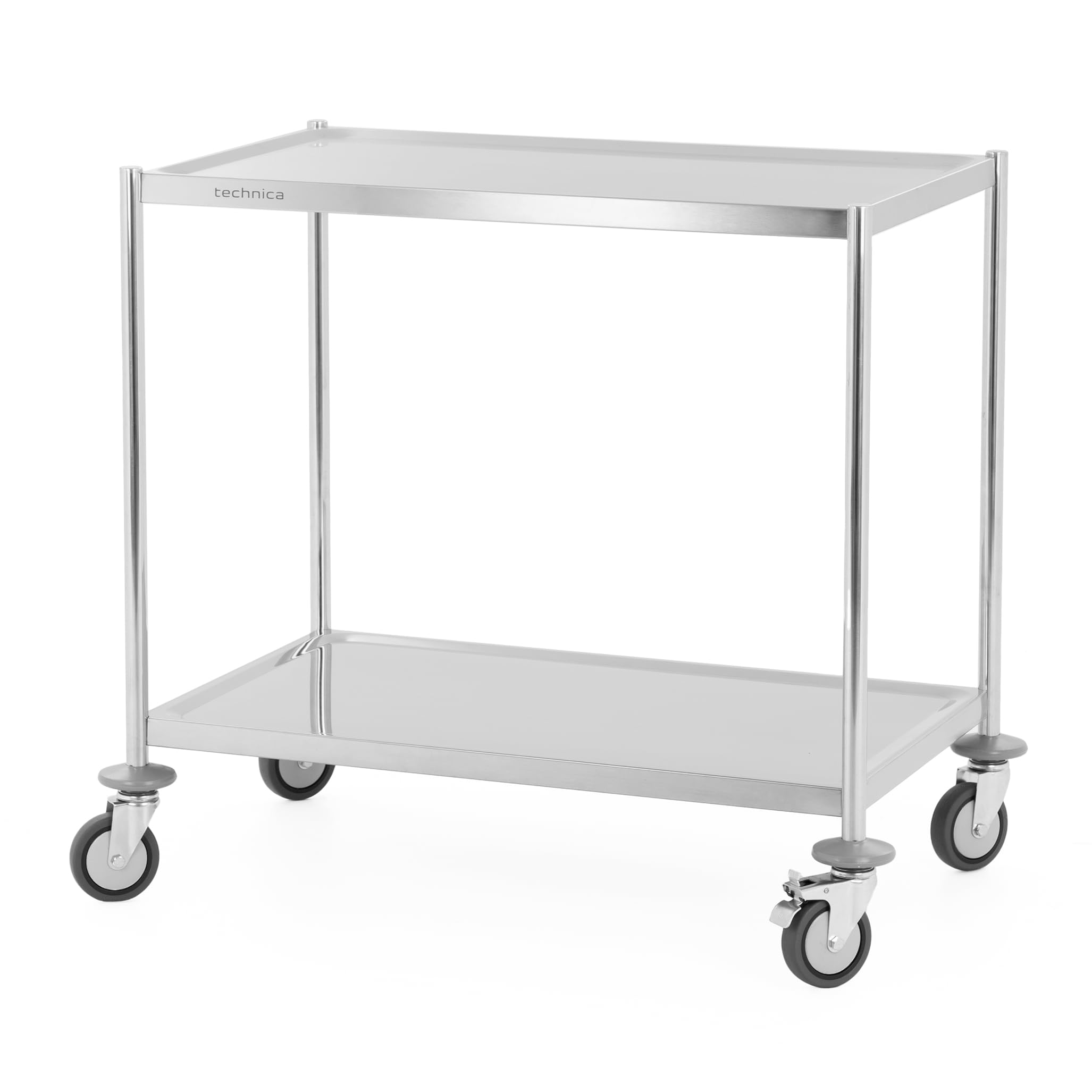 TECHNICA Wózek do serwowania ze stali nierdzewnej z 2 półkami, kółkami i hamulcami, bez uchwytów, 860x540x810 mm, wózek kuchenny, wózek cateringowy, wózek transportowy, cichy i stabilny