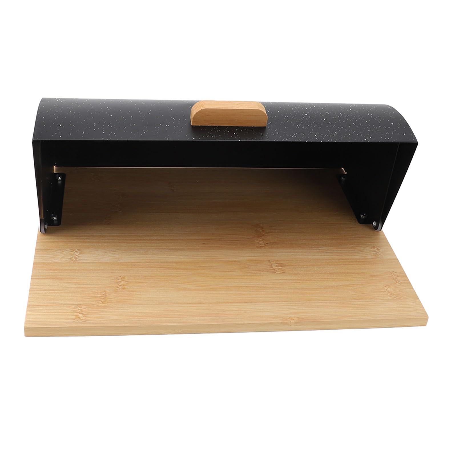 Caja de Pan en Forma de Tambor, Contenedor de Almacenamiento de Pan de Metal y Madera con 3 Tarros de Almacenamiento para Encimera de Cocina (Negra)