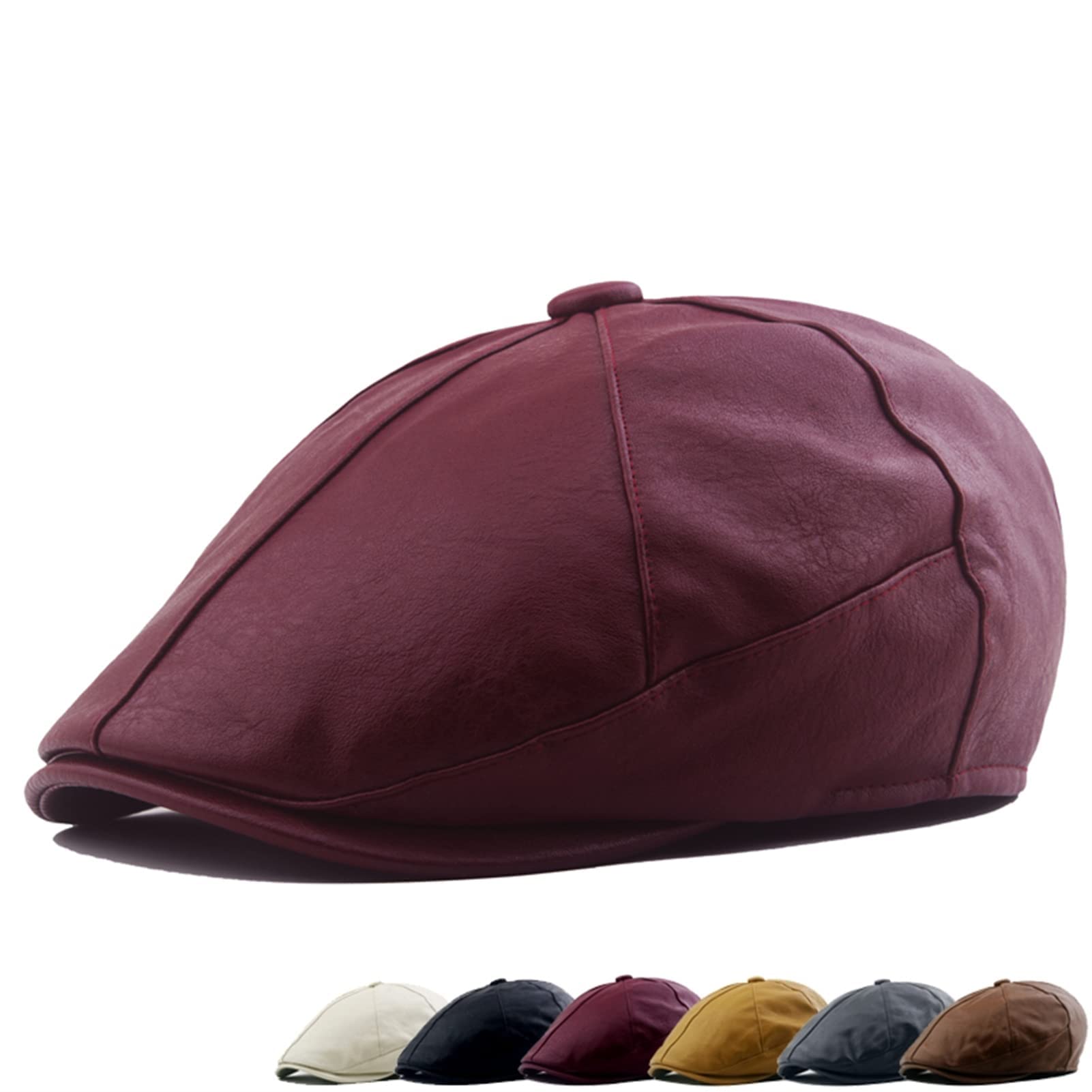 Buy Fashion Men's Cap Classic Leather Newsboy Ivy Hat Caps for Men Flat