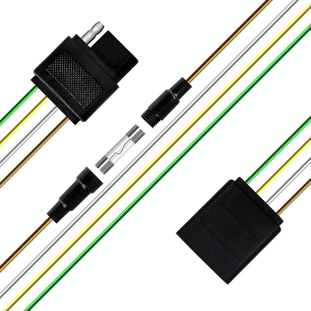 MegullaTrailer Wire Extension, 3.3ft/1m, 4-Way 4-Pin Plug Flat 20 Gauge - Hitch Light Trailer Wiring Harness Extender