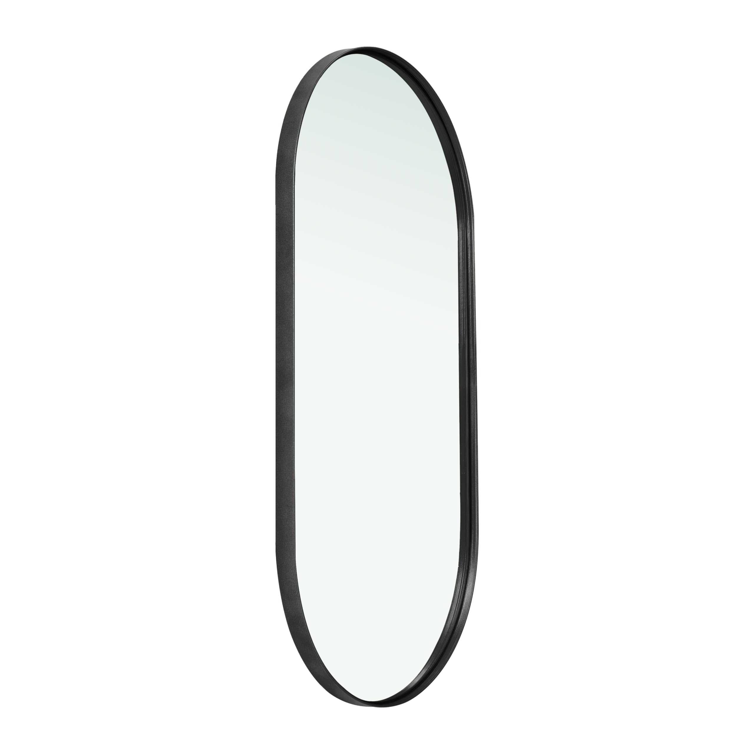 Home Selections Black Metal Framed Oval Mirror, 30 X 60 cm Wall Mounted Round Oval Mirror, for Bathroom Hallway Bedroom, Hangs Horizontally or Vertically — image 1