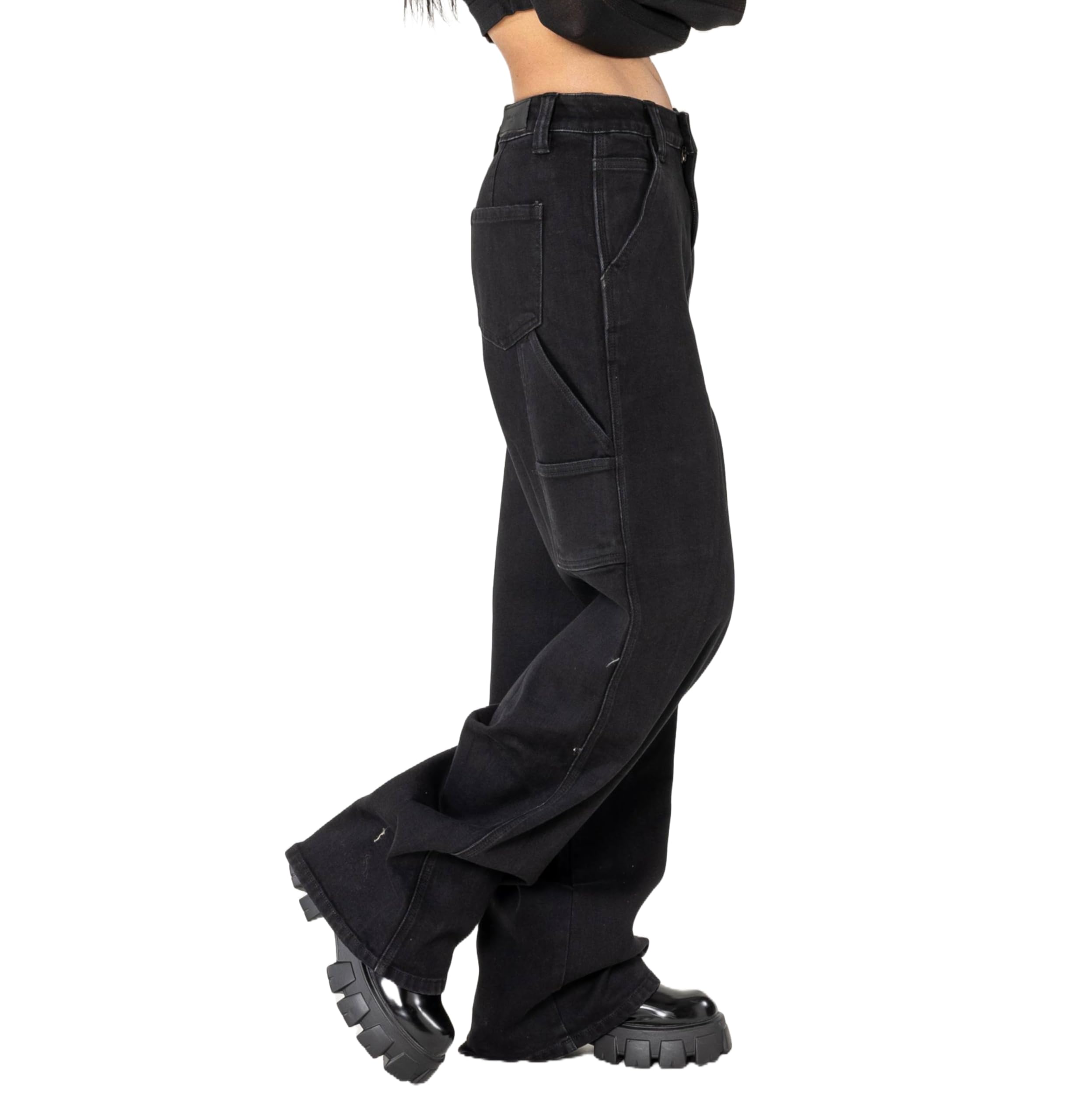 Nina Carter YY301 Jeans da donna a vita alta Carpenter – Jeans larghi elasticizzati in look usato con leg flared