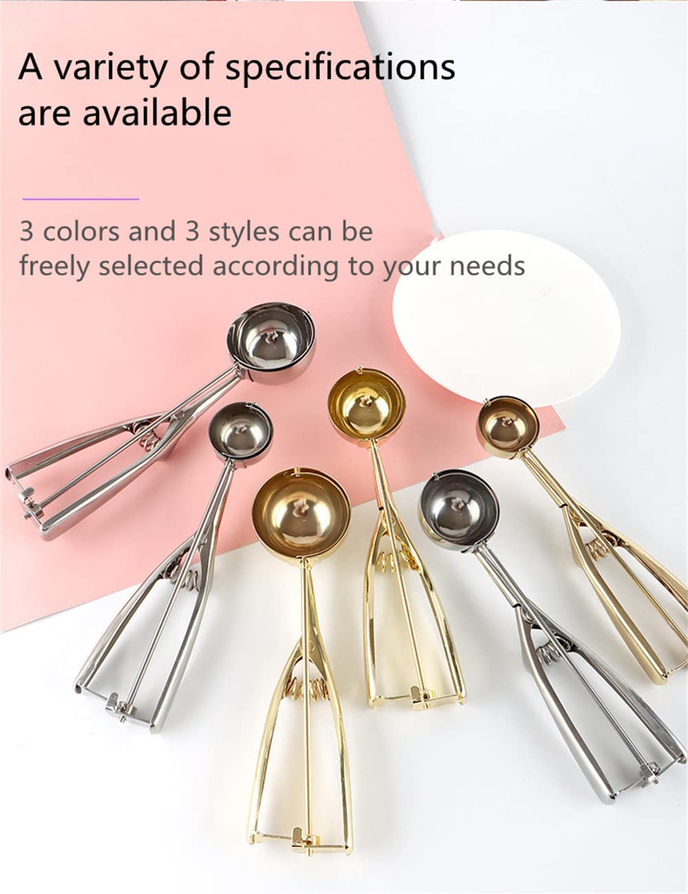 Makronen Portionierer Eisportionierer Eislöffel,304 Edelstahl Poliert  Eisportionierer Set Mit 3 Stück Verschiedene Größen Für  Eis,Kartoffelpüree,Teig,Melonenkugeln (gold Lebkuchenglocke 5cm, image size:1001x1301