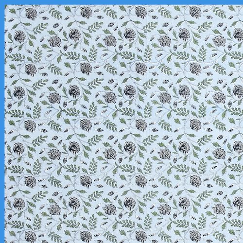 Image of BLOCKS OF INDIA 100% Cotton Dohar King Size Reversible Hand Block Printed Malmal Summer Dohar /Blanket (Blue Tree of Life)