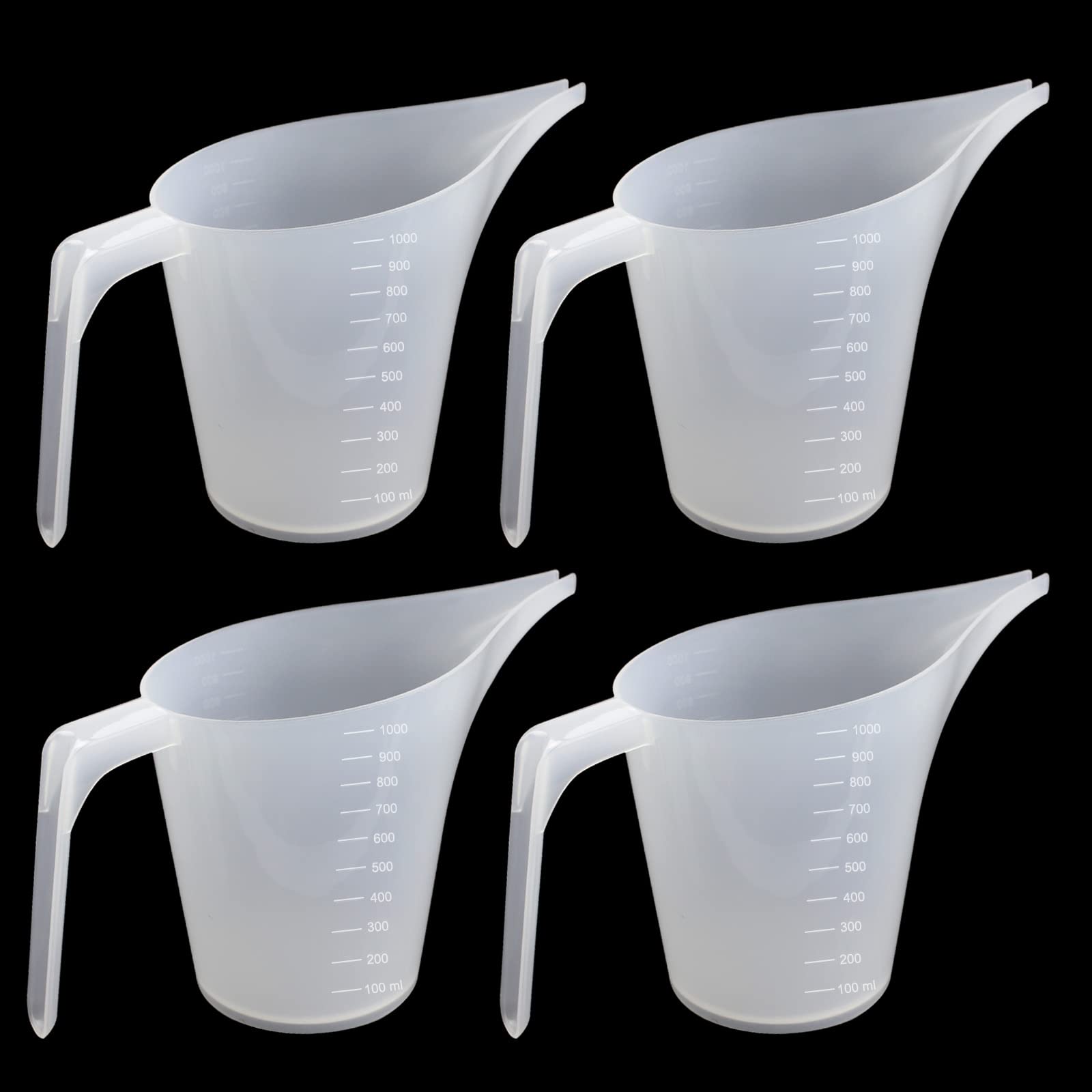 4 Pieces Plastic Funnel Pitcher 1000ml Capacity Measuring Cups with Long Spouts and Clear Scales for Canning Watering Plants