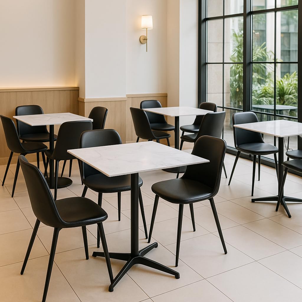Brigros WeHome - Tavolo Bar 70x70 cm Moderno in Legno MDF 18mm, Tavolo da Esterno con Gamba a Colonna e Base a Stella, Tavolo Quadrato per Ristoranti e Bistrot, Effetto Marmo Grigio Chiaro