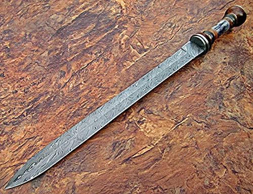 SW-332 Espada de doble filo de acero de Damasco, Gladio vikingo forjado a mano, espada de daga de gladiador ranurada en sangre