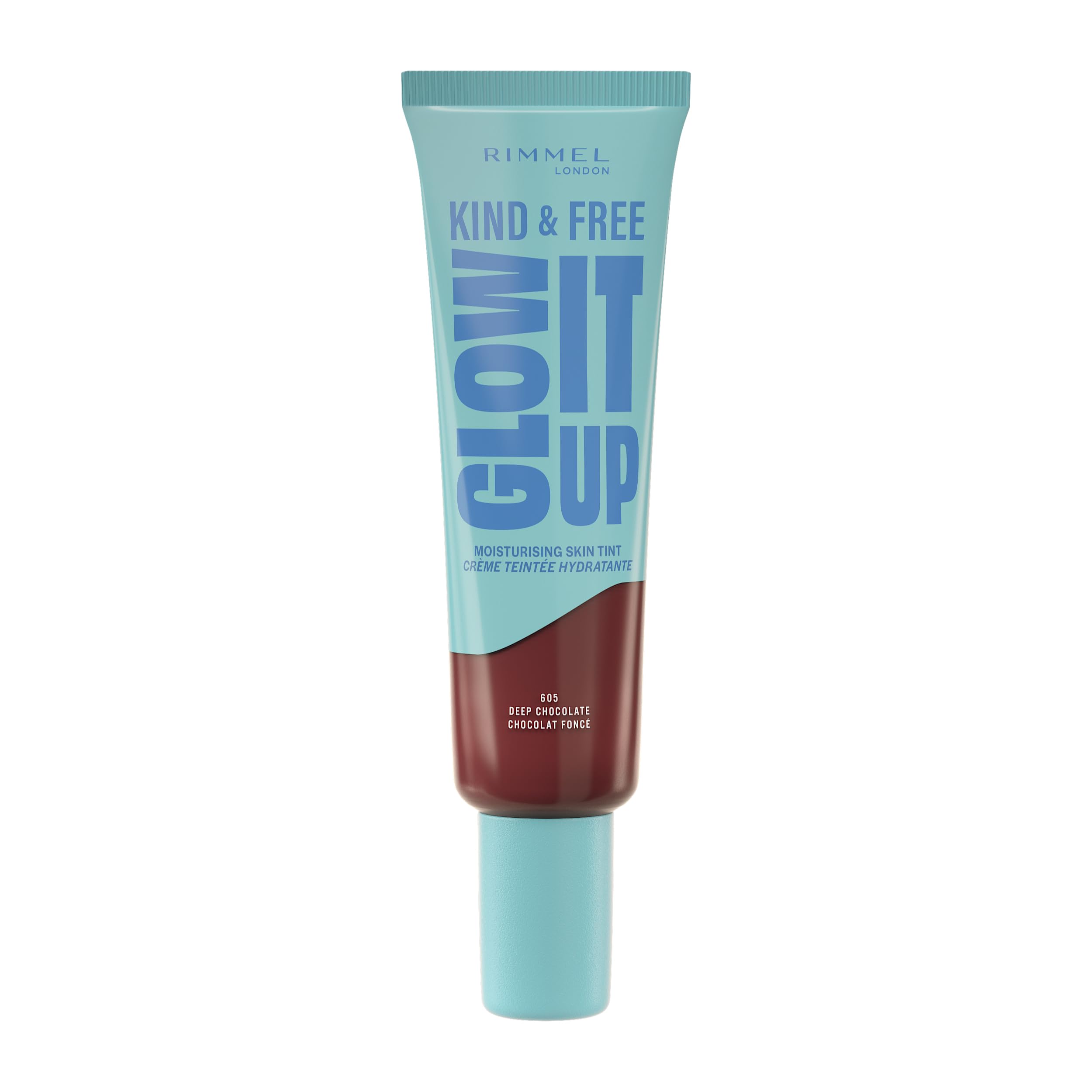 Rimmel Kind & Free, Glow It Up Moisturising Skin Tint, 605, Deep Chocolate, Healthy Glow, Blurs Imperfections