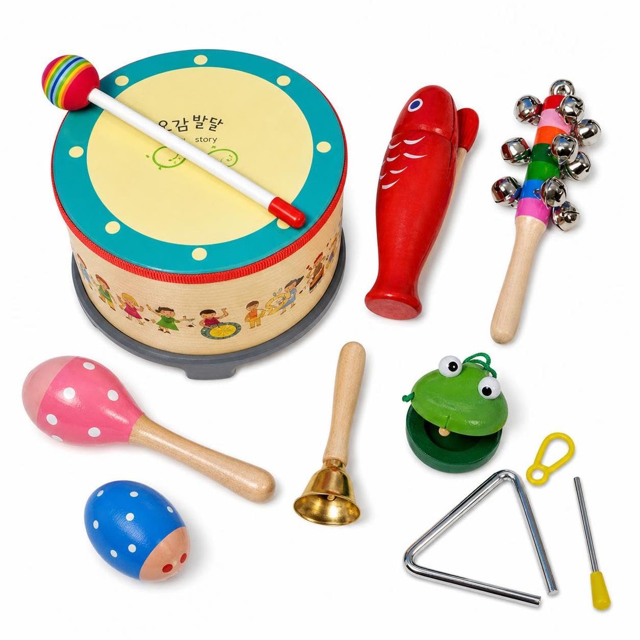Set Strumenti Musicali in Legno per l'Infanzia, Giocattoli Musicali per lo Sviluppo Sensoriale, per la famiglia , Tamburo coreano raffinato 9 tipi