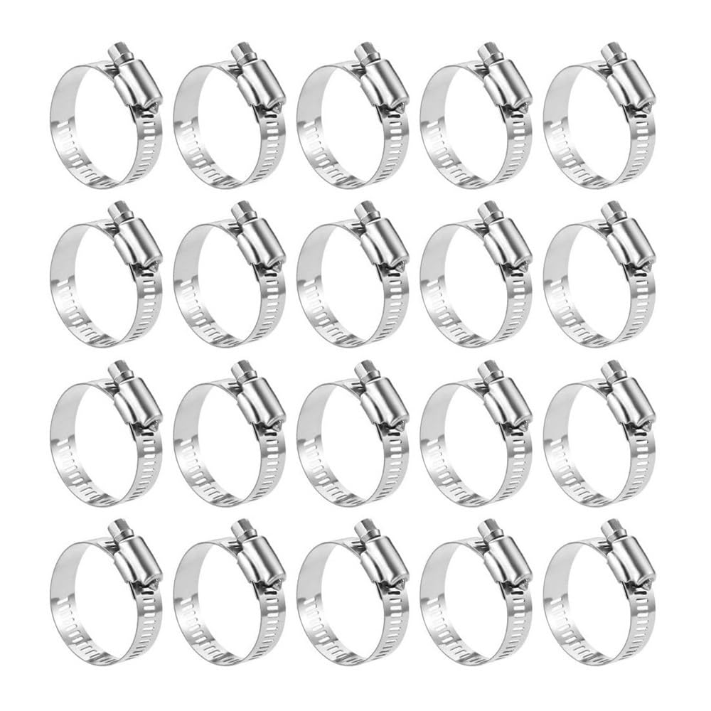 Weoodoer One Color 20Pcs 304 Stainless Steel Hose Clamp Adjustable 27-51Mm Worm Gear Hose Clamp Metal Fuel Line Pipe Clamp For Plumbing, Automotive