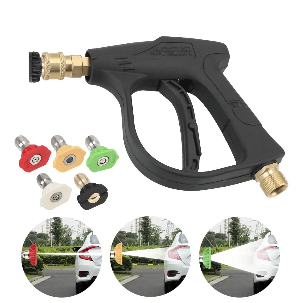 Beauenty High Pressure Washer Gun, 3000 PSI Car Washer Gun With 5 Color Quick Connect Nozzles for Car Pressure Power Washers M22 Hose Connector 3.0 TIP