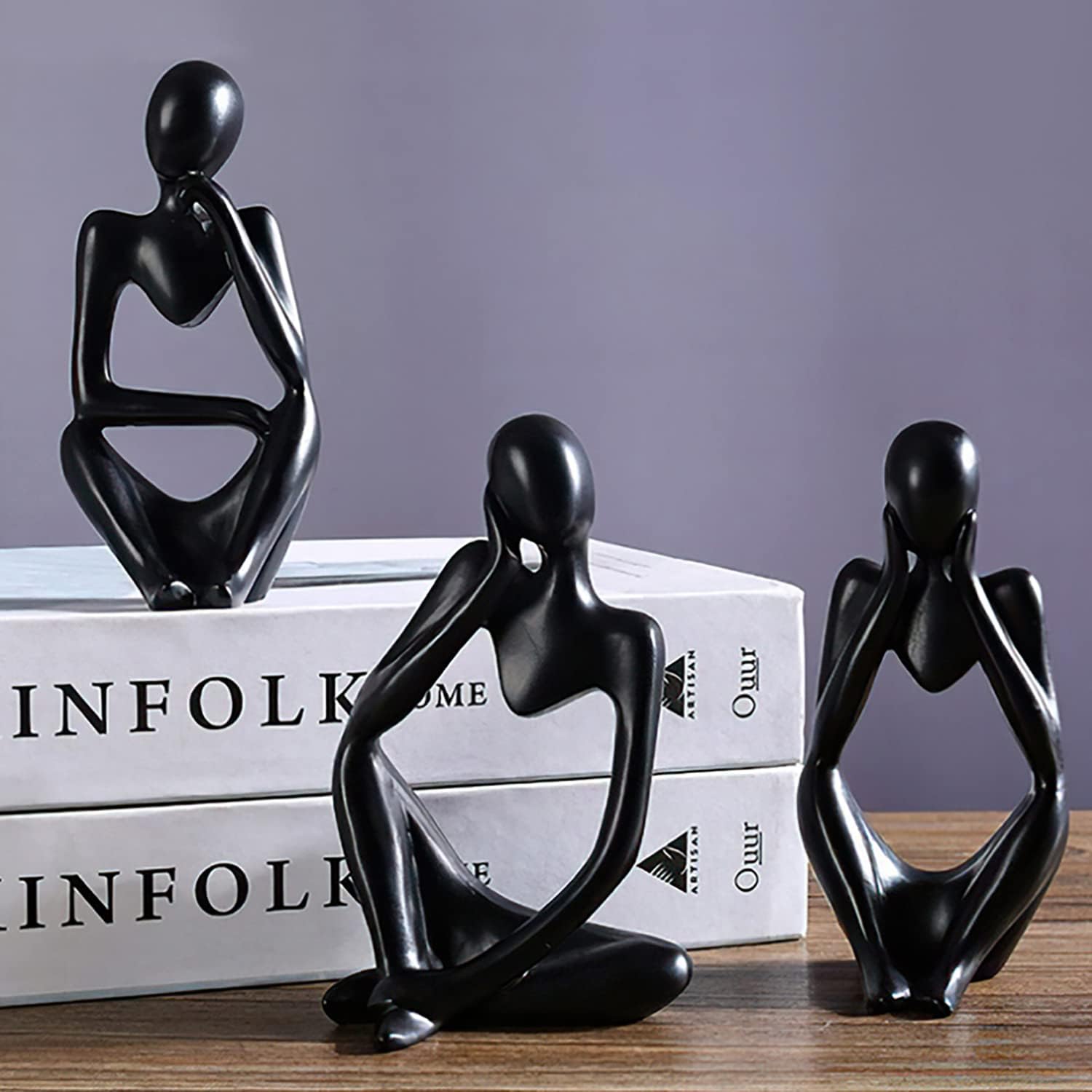 The Xstore Accents, Resin Thinker Statue Decor 3 PCS, Abstract Bookshelf Decor, Decorative Sculpture for Office,Book Shelf, Figurines Home Decor, Decor Accents (Black)