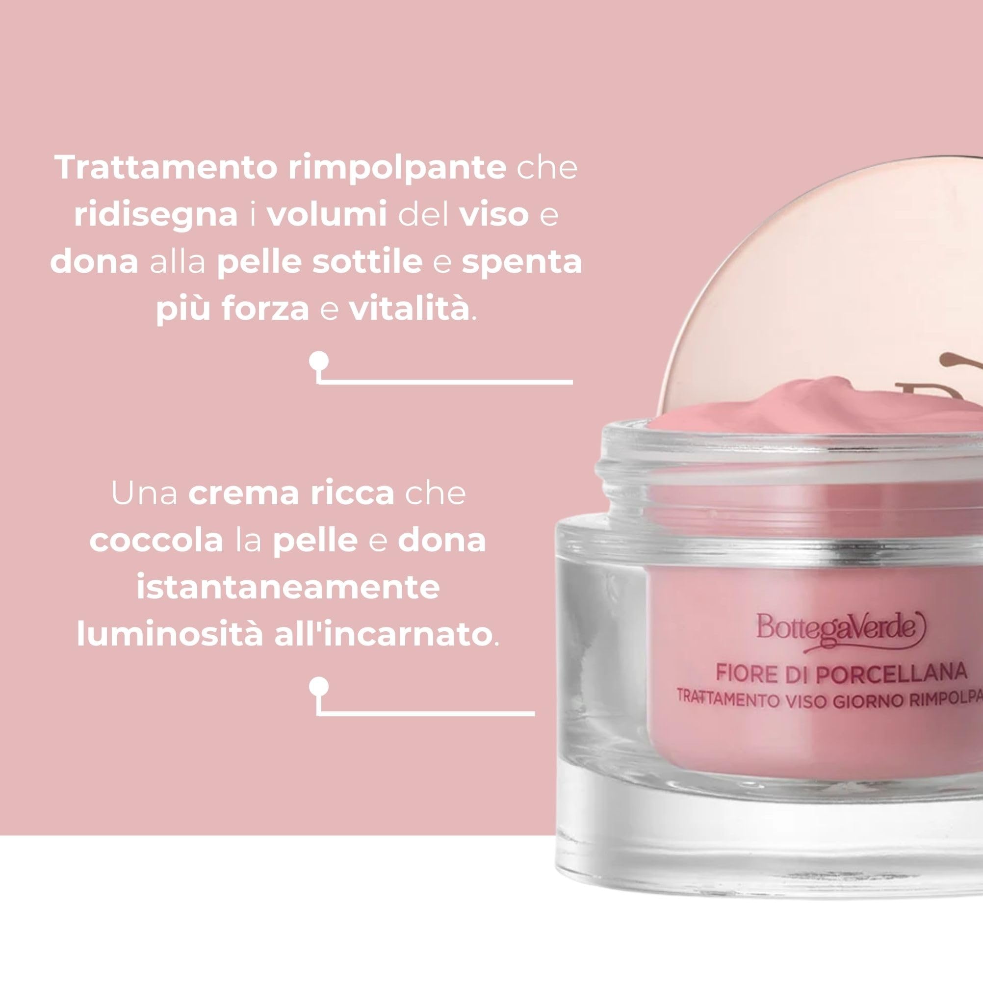 Bottega Verde - Fiore di Porcellana, Crema Viso Antirughe e Antietà, 50 ml, Trattamento Perfezionatore Correttivo Globale, Azione Rimpolpante, Pelli Normali o Secche