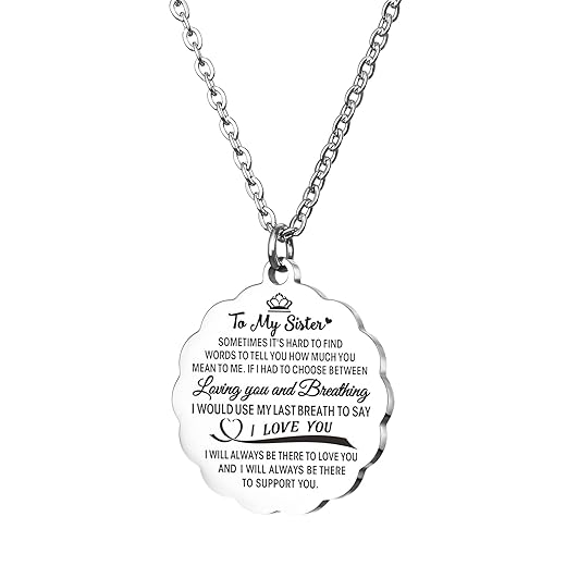 HOFOYA To my Sister Pendnat Necklace,Sister Gifts from Sister Brother,Sisters Birthday Gift Ideas,for Girls,Engraved Gifts for Mothers Day Valentines Graduation Present for her.