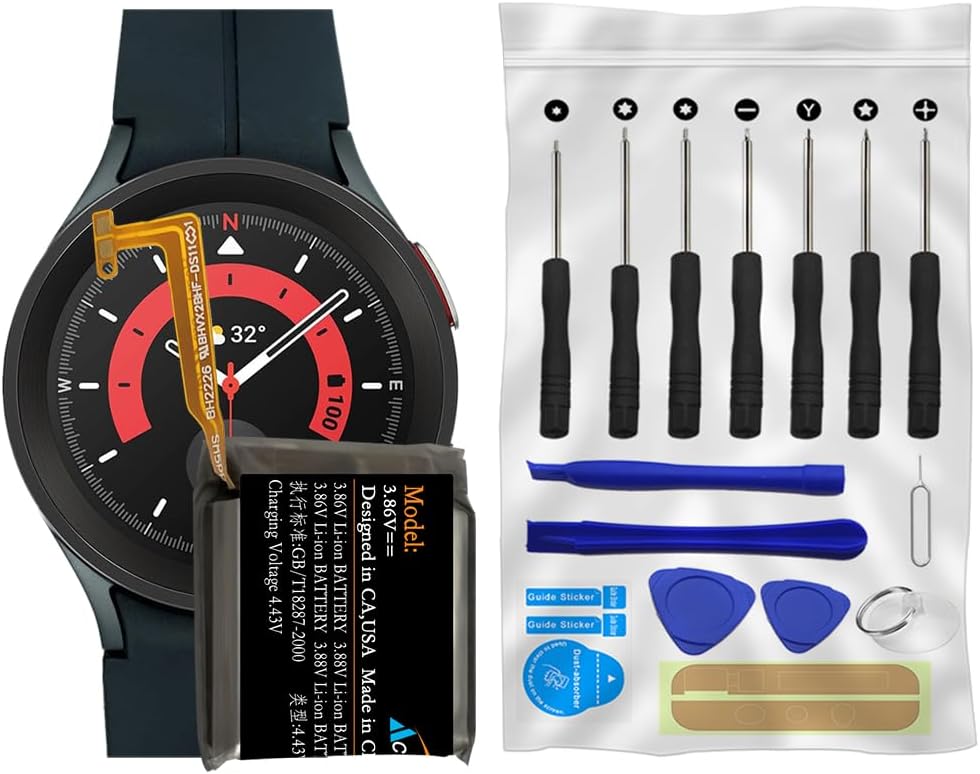 Long Lasting Substitutable Business Mighty Density 1380mAh Battery Tool Set Compatible with Samsung Galaxy Watch 5 Pro 45mm SM-R925U